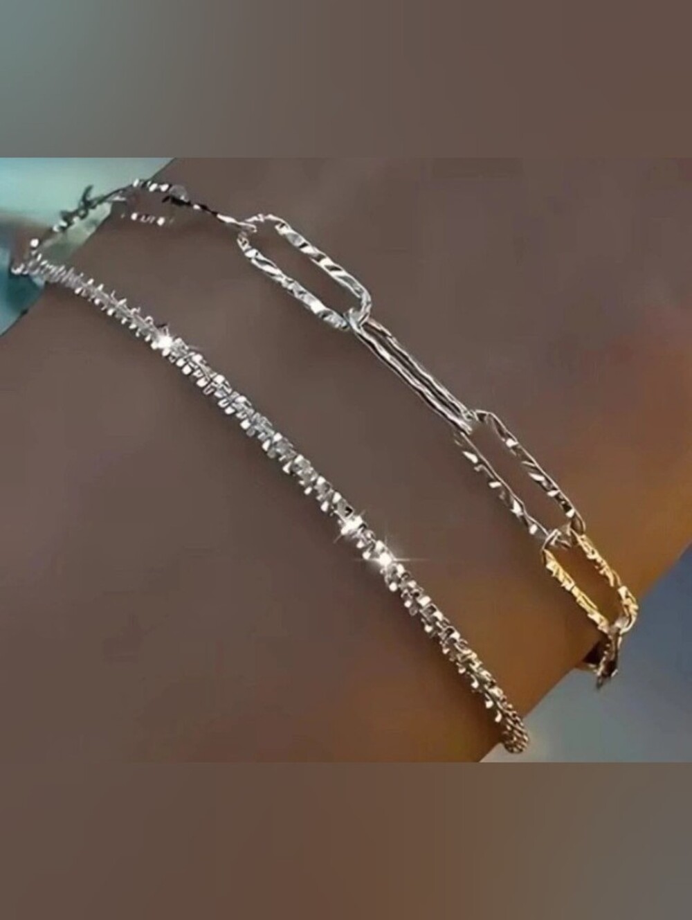 Set Of 2 Minimalist 925 Bracelets - Paperclip- Dainty.